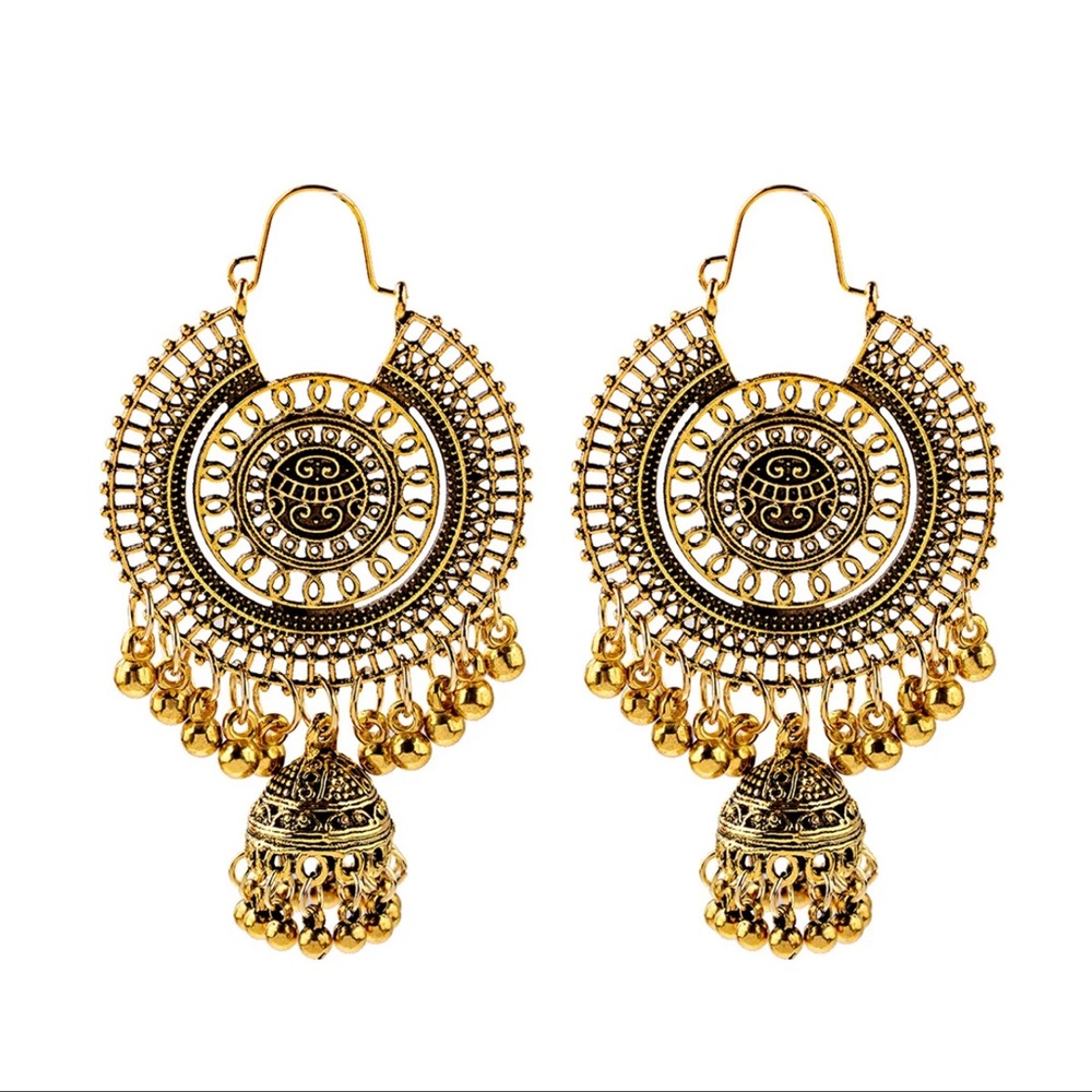 Earring Sets Women Vintage Gold Long Tassel Bell Drop Bollywood Earrings